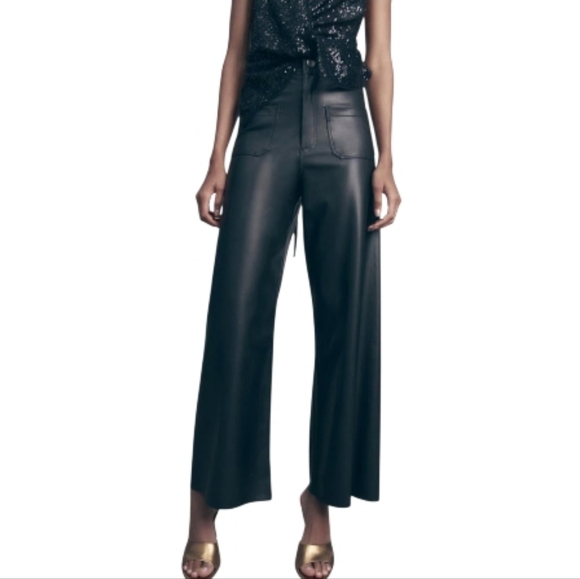 Zara Pants - Zara Faux Leather Marine Wide Leg Black Pants